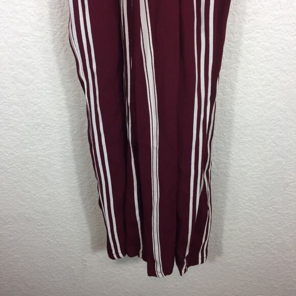 Flynn Skye Burgundy Stripe Wrap Spaghetti Boho Wide Leg Jumpsuit XS - Picture 9 of 12